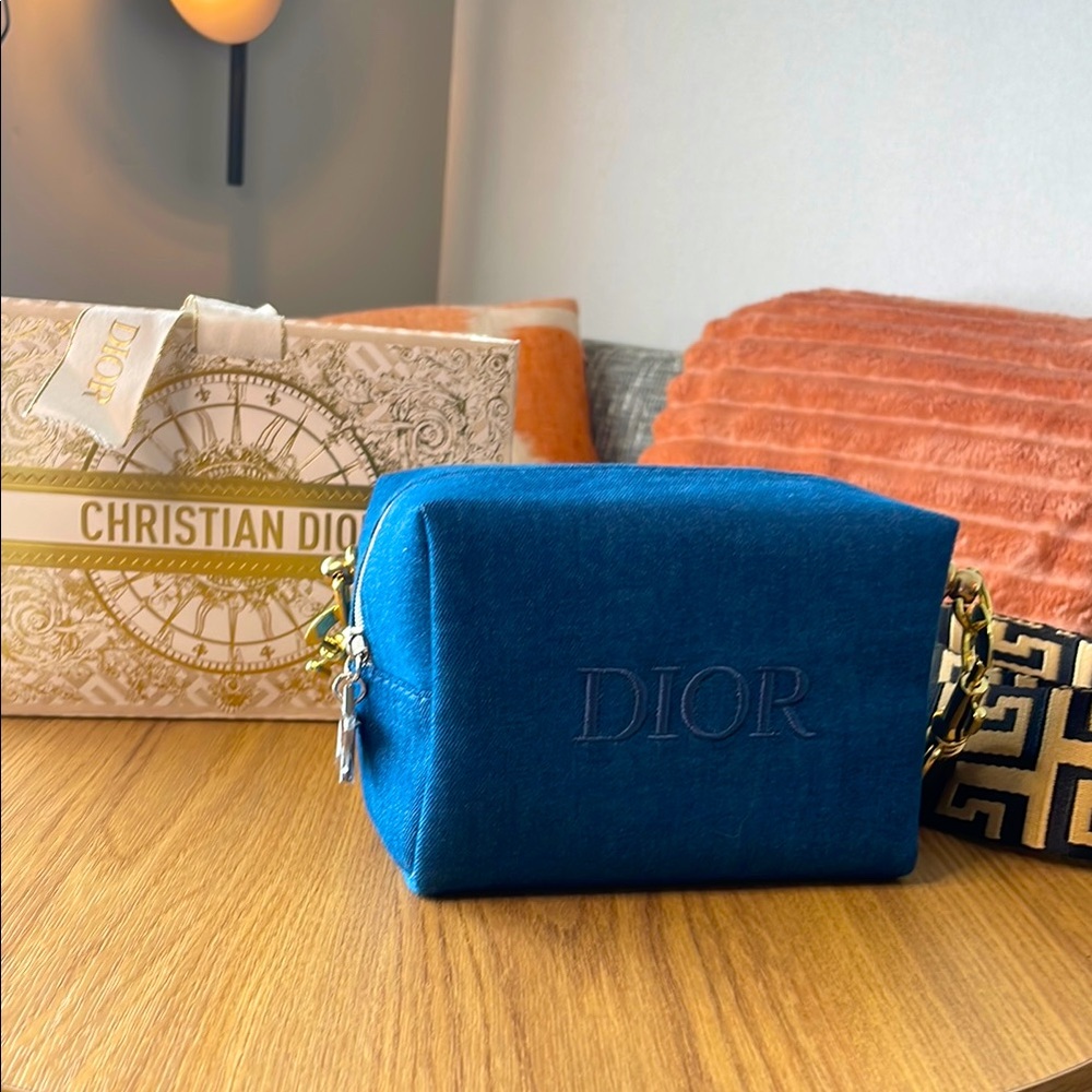 Dior Blue Jean Pouch Purse with Gold Chain